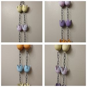 2 Pastel Tulip Rain Chains Chimes 86" & 78" Painted Artsy Decor